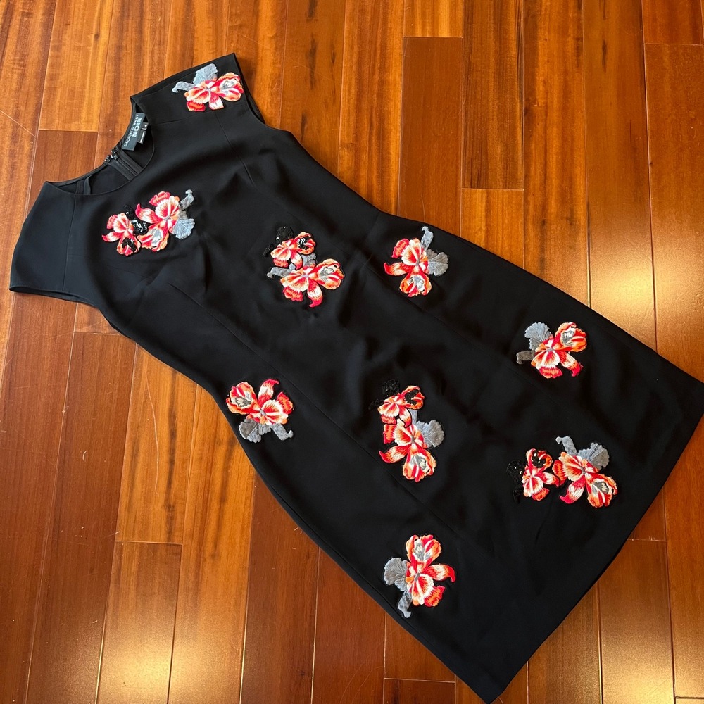 Sachin Babi Black Dress Noir Floral Embroidered Sequin‎ Sheath Dress Cocktail 6